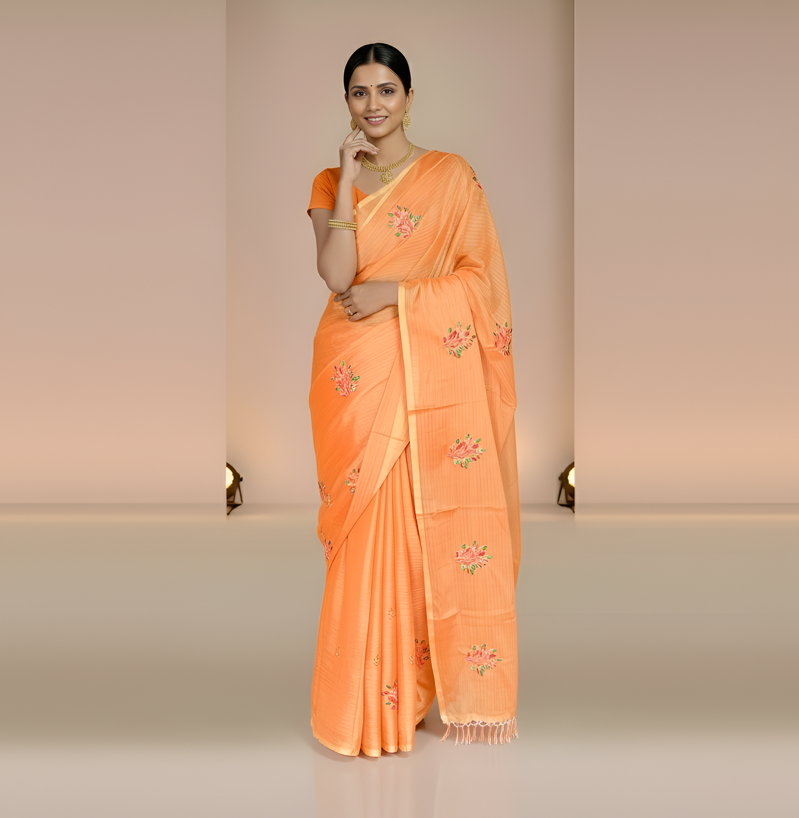 RAjLUXE Every-Day Utsaah Chiffon Saree with Blouse Piece (Orange)