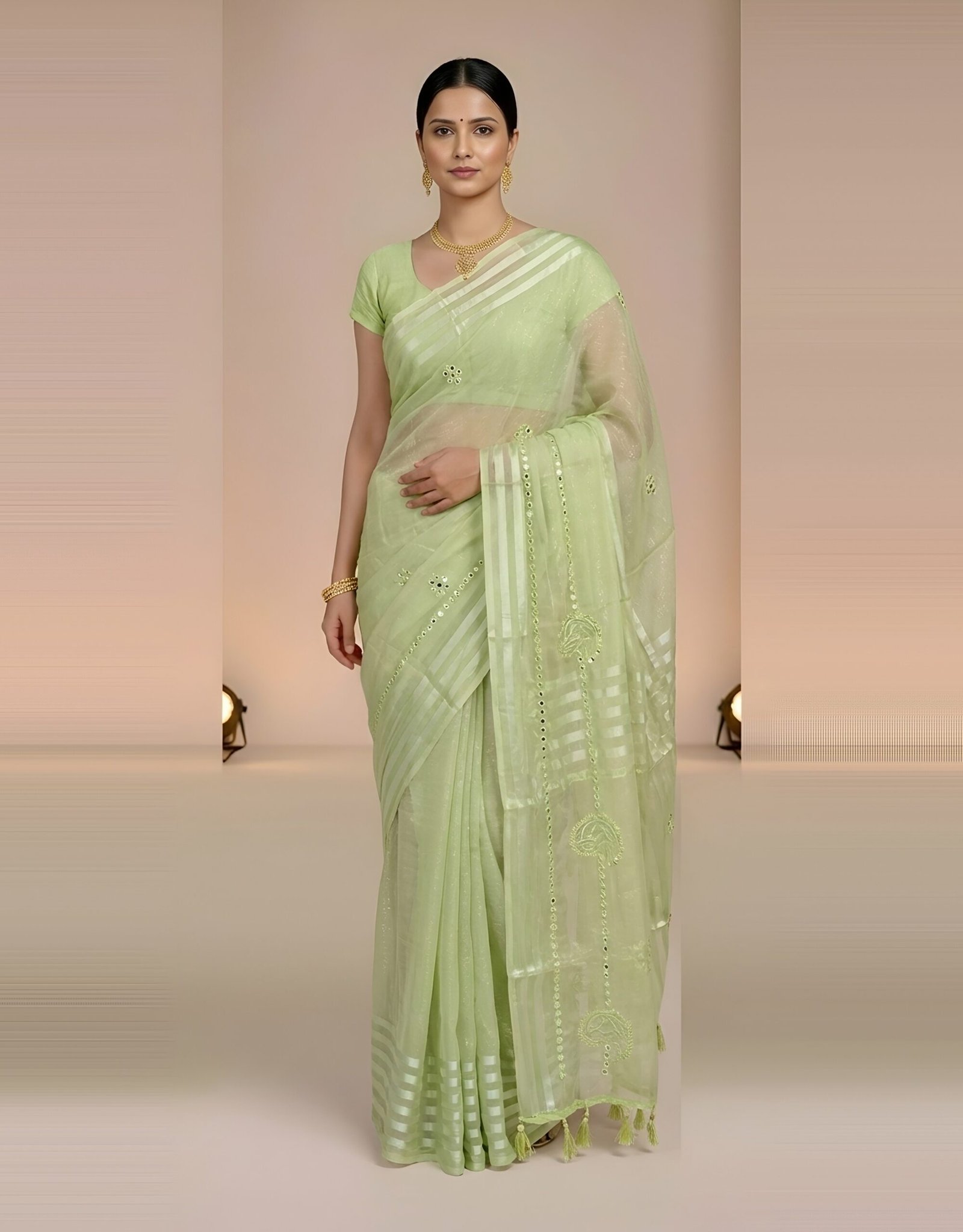 RAjLUXE Comfort Vasundhara Chiffon Saree with Blouse Piece (Mint Green)