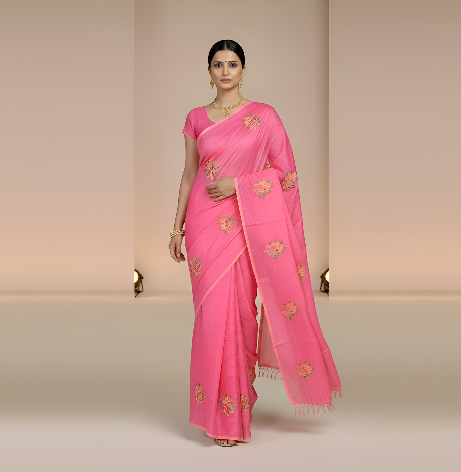 RAjLUXE Every-Day Rose Chiffon Saree with Blouse Piece (Pink)