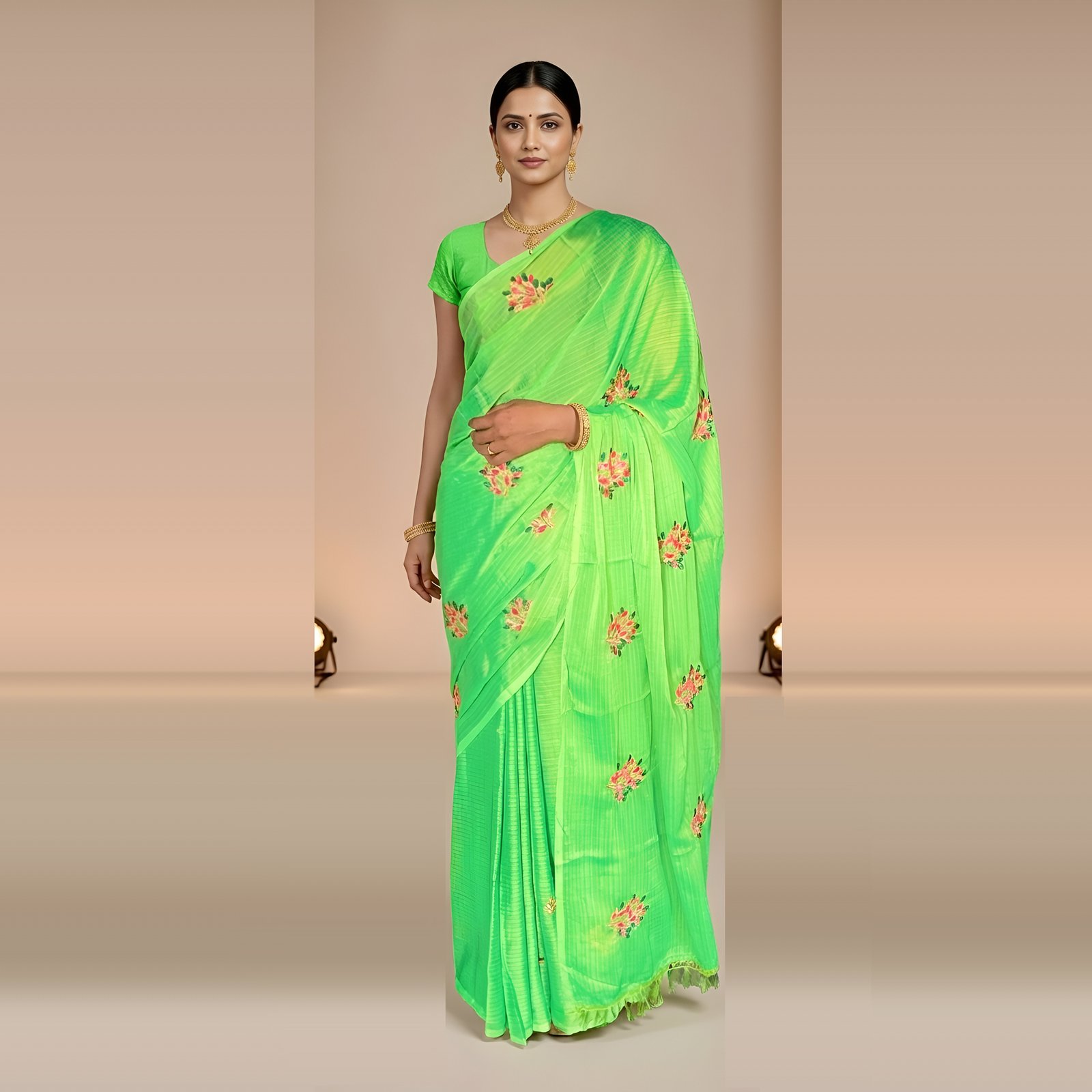 RAjLUXE Every-Day Vasundhara Chiffon Saree with Blouse Piece (Mint Green)