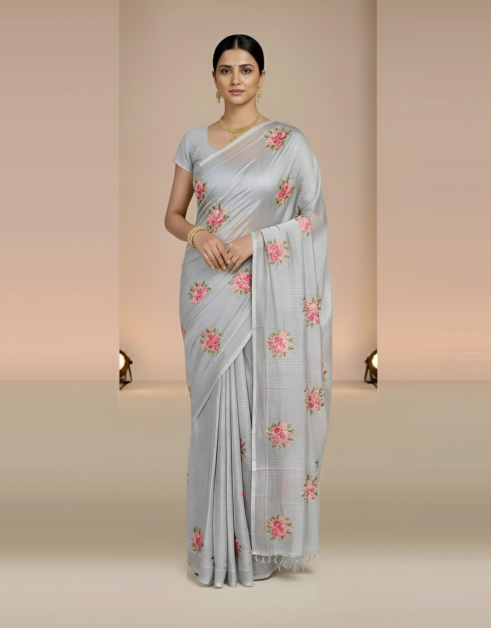RAjLUXE Every-Day Cloud Chiffon Saree with Blouse Piece (Grey)