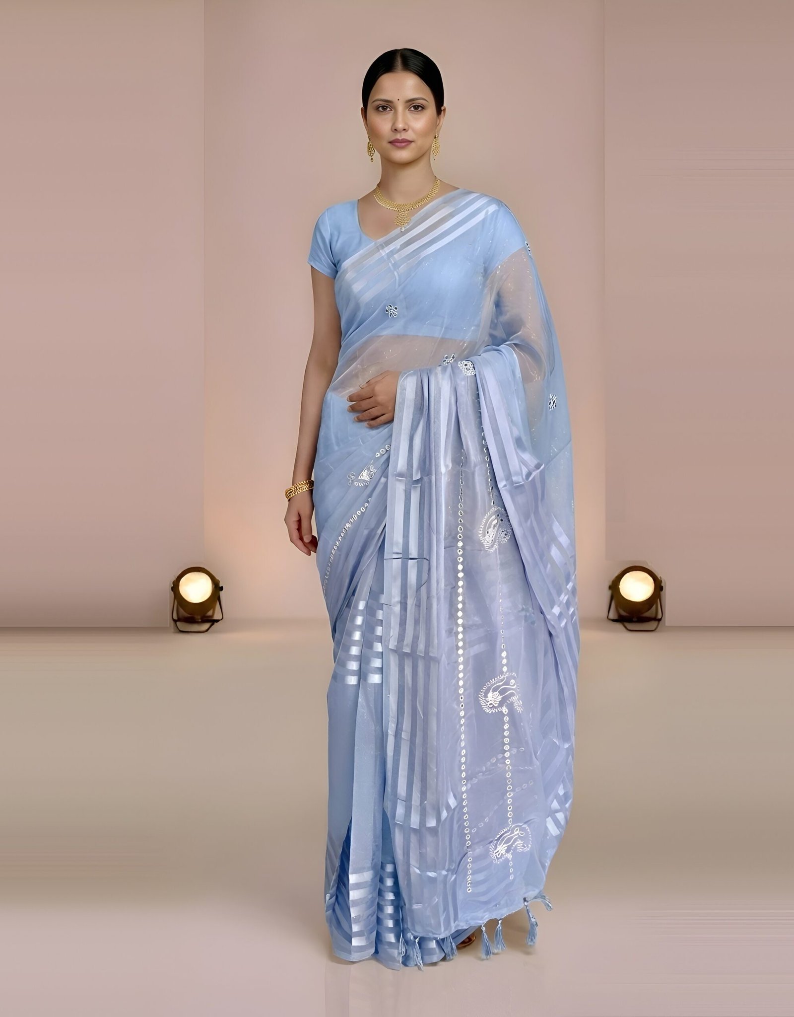 RAjLUXE Comfort Cloud Chiffon Saree with Blouse Piece (Grey)