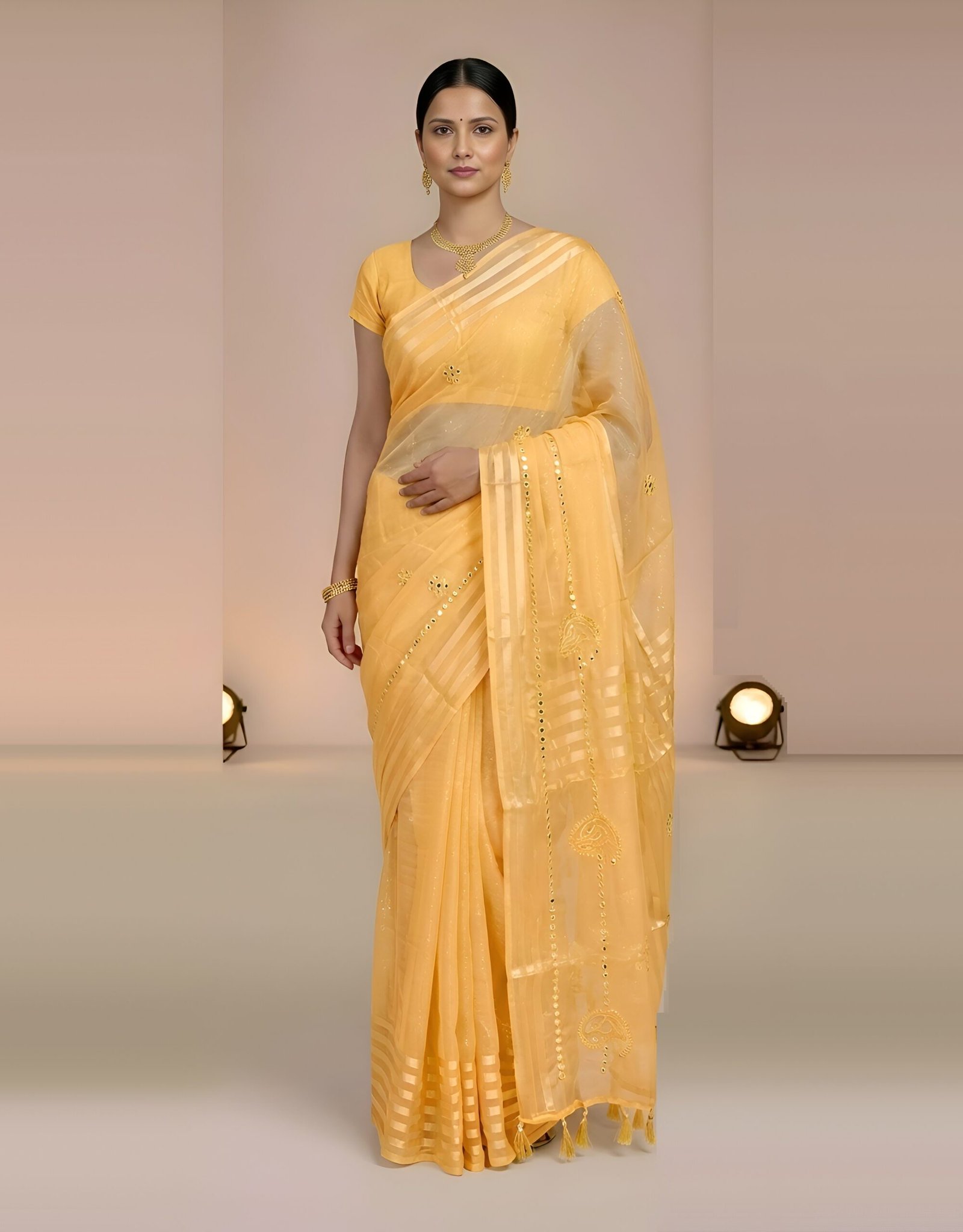 RAjLUXE Comfort Sunrise Chiffon Saree with Blouse Piece (Yellow)
